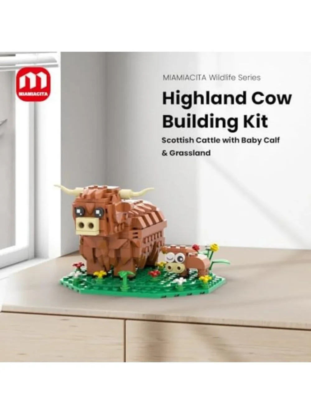 Highland Cow Building Set - Farm Animal Brick Kit, STEM Toy for Kids & Adults